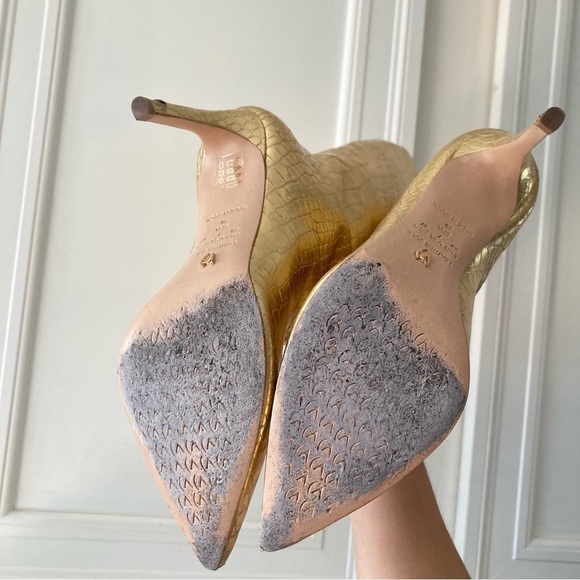 UIB Vicenza Free People Tokyo Tall Gold Metallic Animal Print Boots Sz 7 - Picture 11 of 14